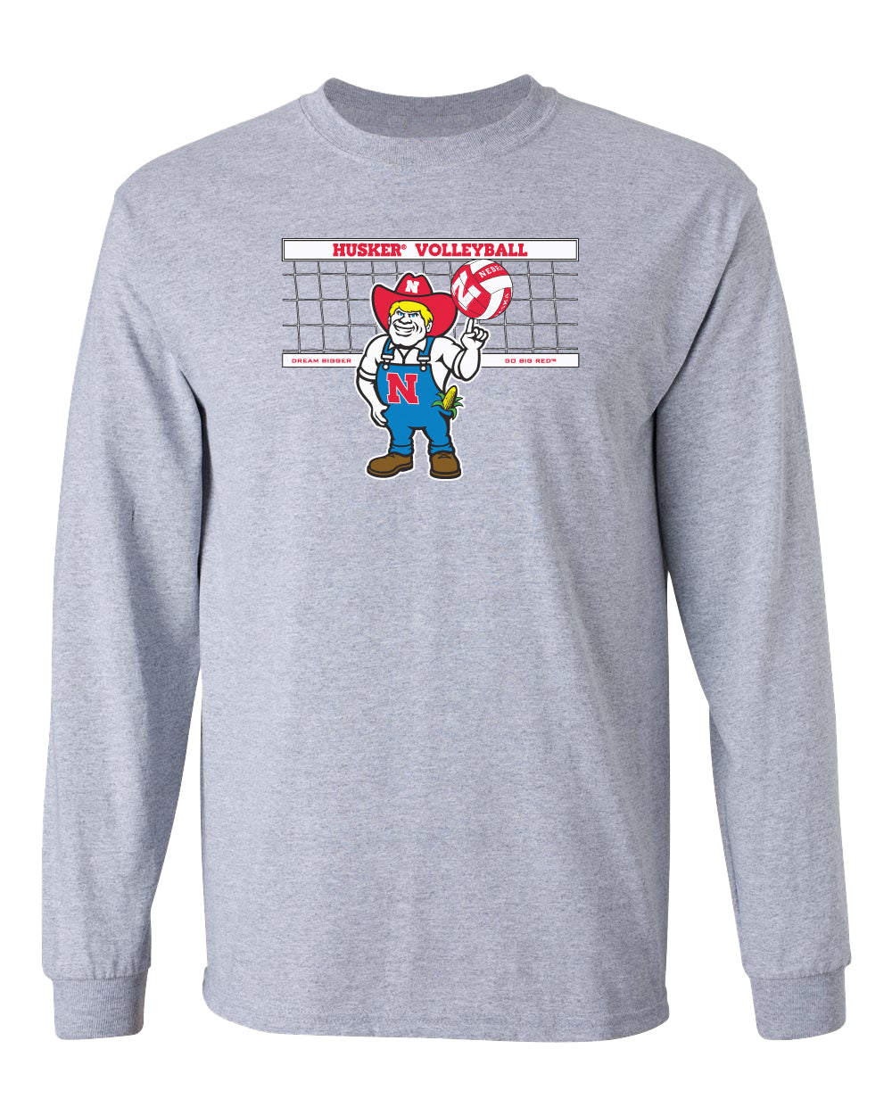 Nebraska Huskers Long Sleeve Tee Shirt - Nebraska Volleyball with Herbie Husker