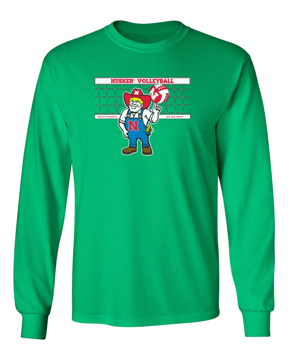 Nebraska Huskers Long Sleeve Tee Shirt - Nebraska Volleyball with Herbie Husker
