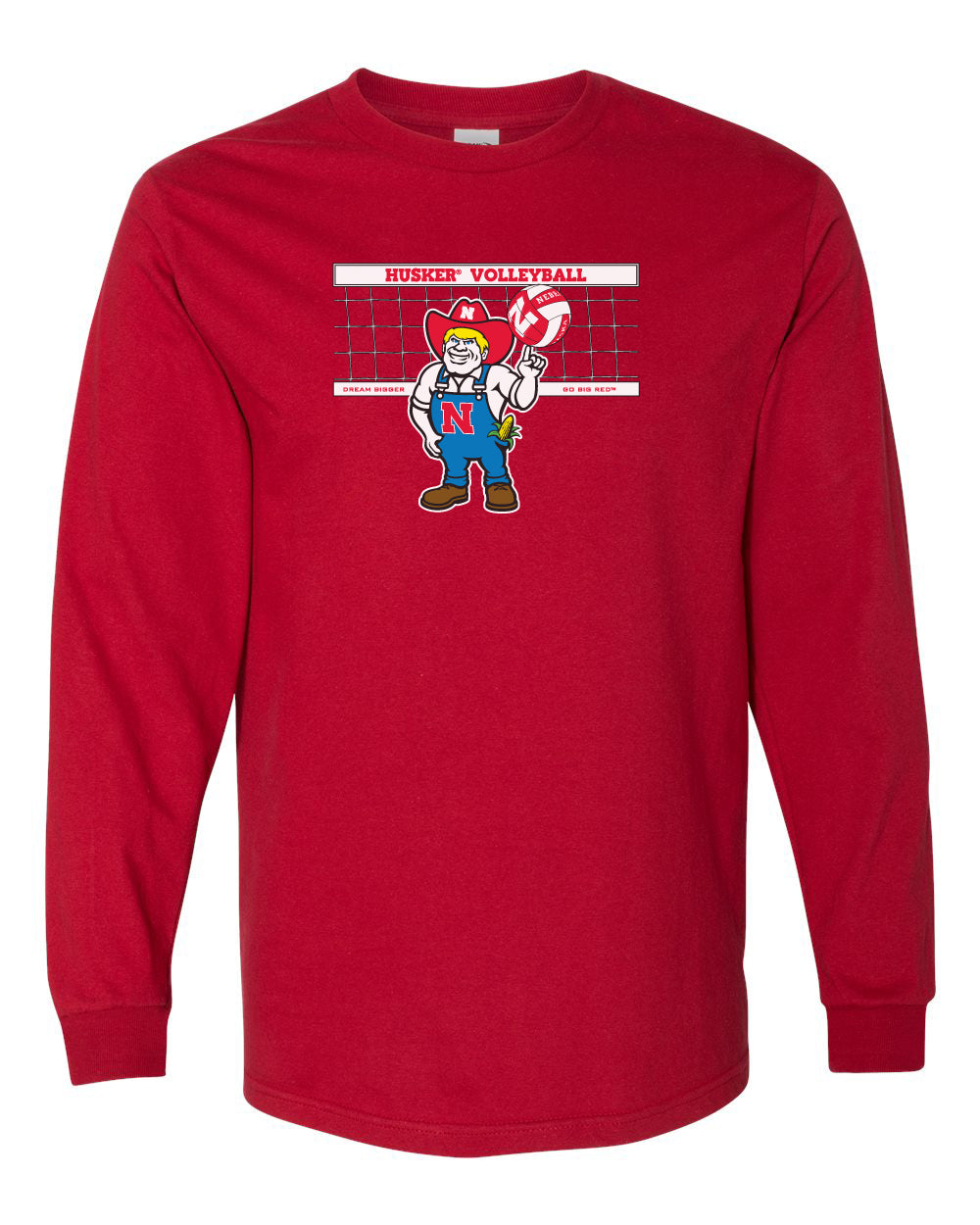 Nebraska Huskers Long Sleeve Tee Shirt - Nebraska Volleyball with Herbie Husker