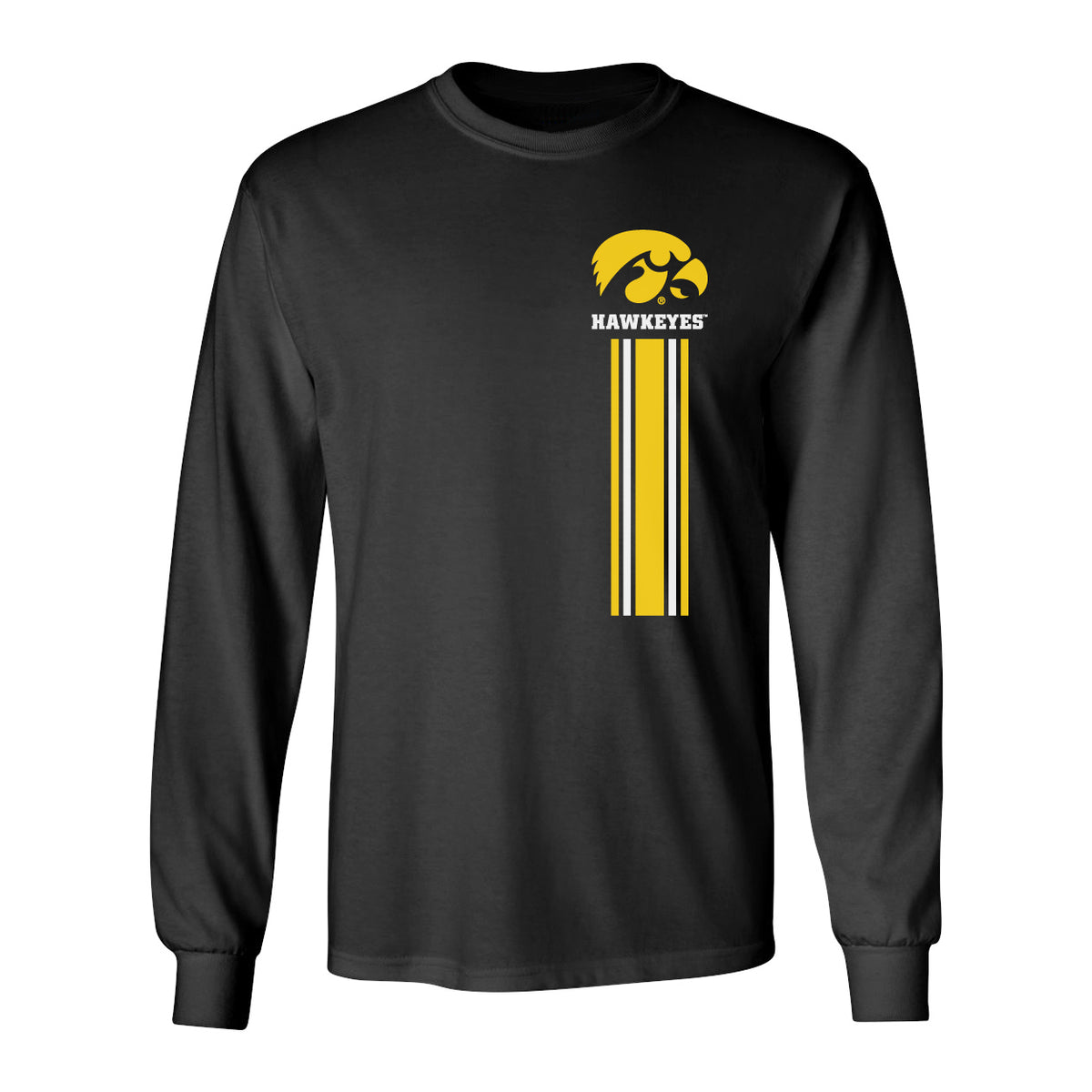 Iowa Hawkeyes Long Sleeve Tee Shirt - IOWA Hawkeyes Vertical Stripe with Tigerhawk