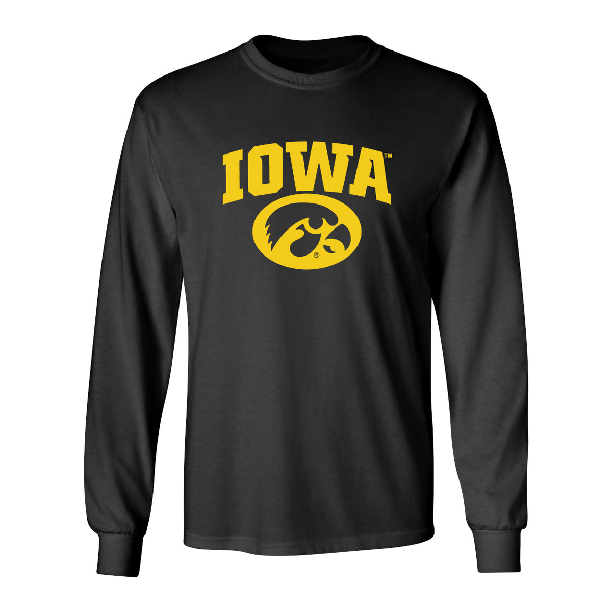 Iowa Hawkeyes Long Sleeve Tee Shirt - Arched IOWA with Tigerhawk Oval
