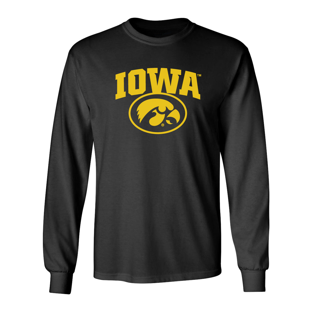 Iowa Hawkeyes Long Sleeve Tee Shirt - IOWA Oval Tigerhawk on Black