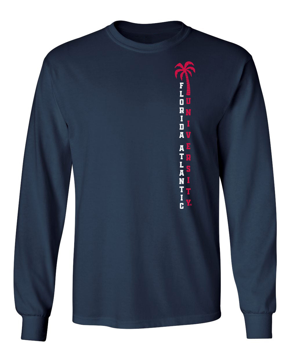 Florida Atlantic Owls Long Sleeve Tee Shirt - FAU Vertical Palm Tree