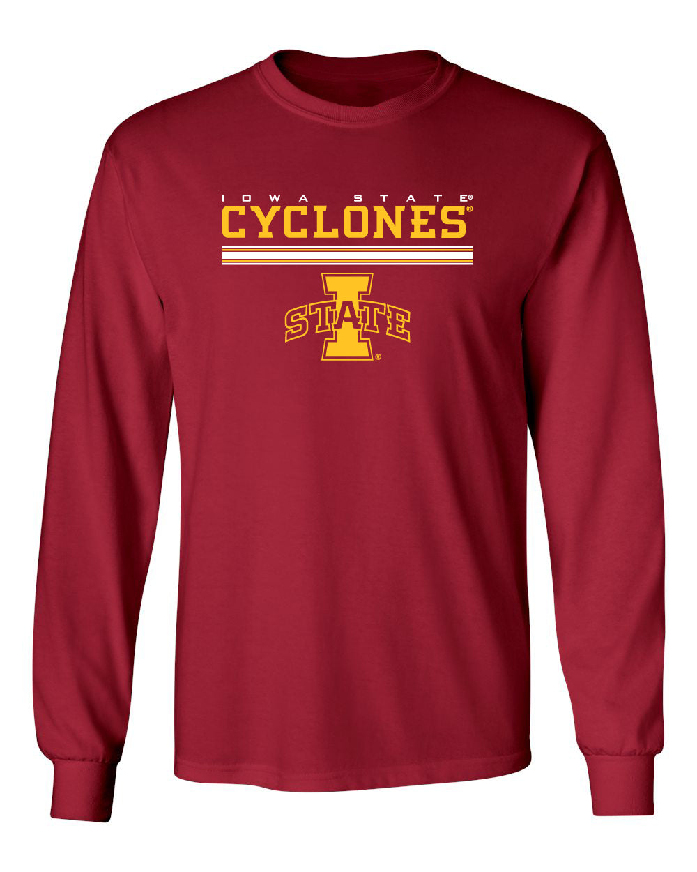 Iowa State Cyclones Long Sleeve Tee Shirt - I-State Logo with Horizontal Stripe