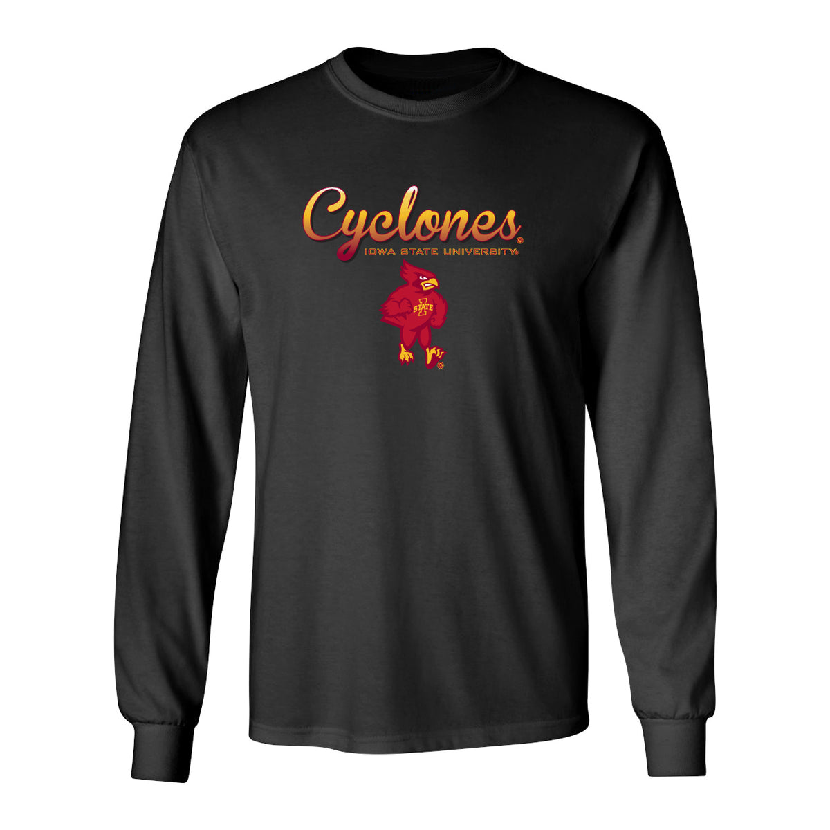 Iowa State Cyclones Long Sleeve Tee Shirt - Script Cyclones Full Color Fade with Cy