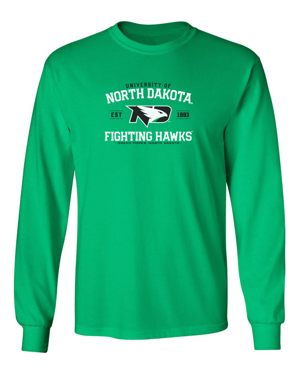 North Dakota Fighting Hawks Long Sleeve Tee Shirt - North Dakota Arch Primary Logo