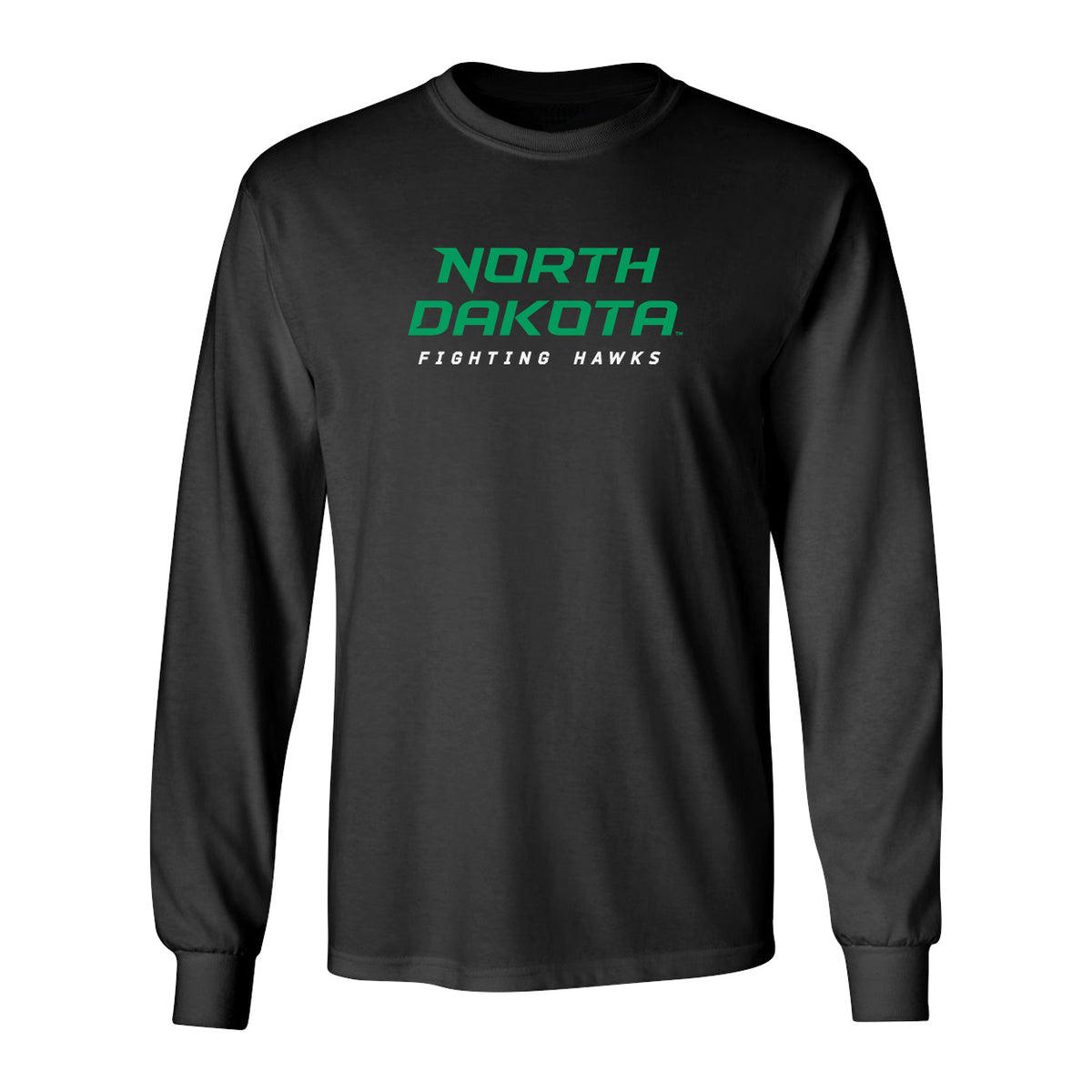 North Dakota Fighting Hawks Long Sleeve Tee Shirt - Official Stacked UND Word Mark