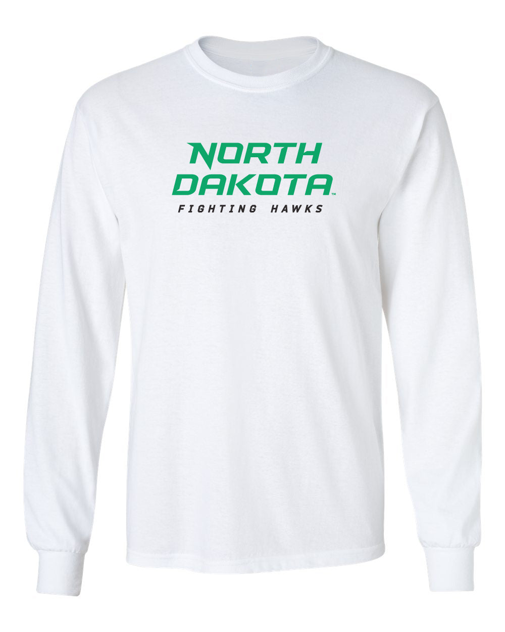 North Dakota Fighting Hawks Long Sleeve Tee Shirt - Official Stacked UND Word Mark