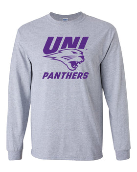 Northern Iowa Panthers Long Sleeve Tee Shirt - Purple UNI Panthers Logo on Gray