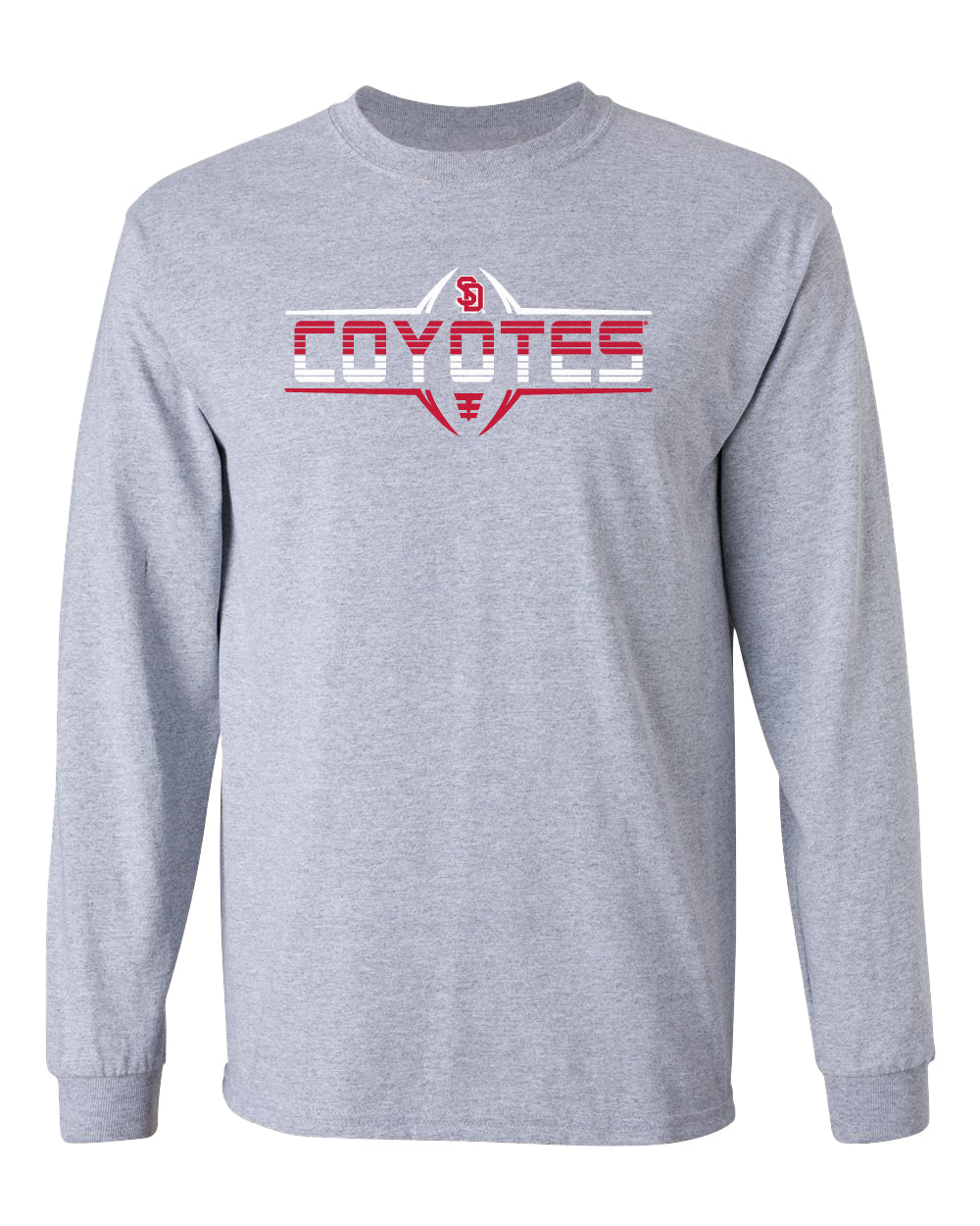South Dakota Coyotes Long Sleeve Tee Shirt - Striped COYOTES Football Laces