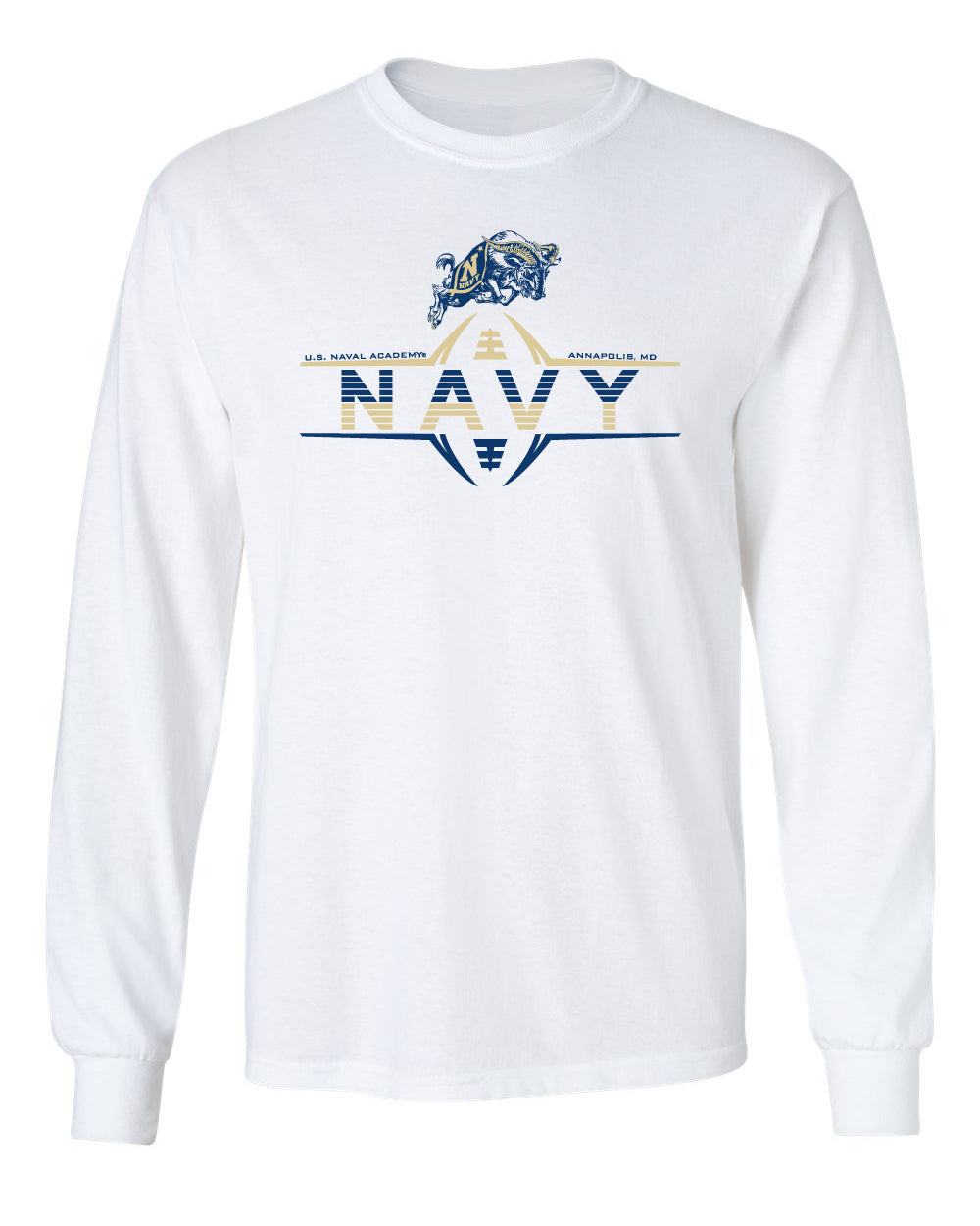Navy Midshipmen Long Sleeve Tee Shirt - Navy Football Laces and Goat