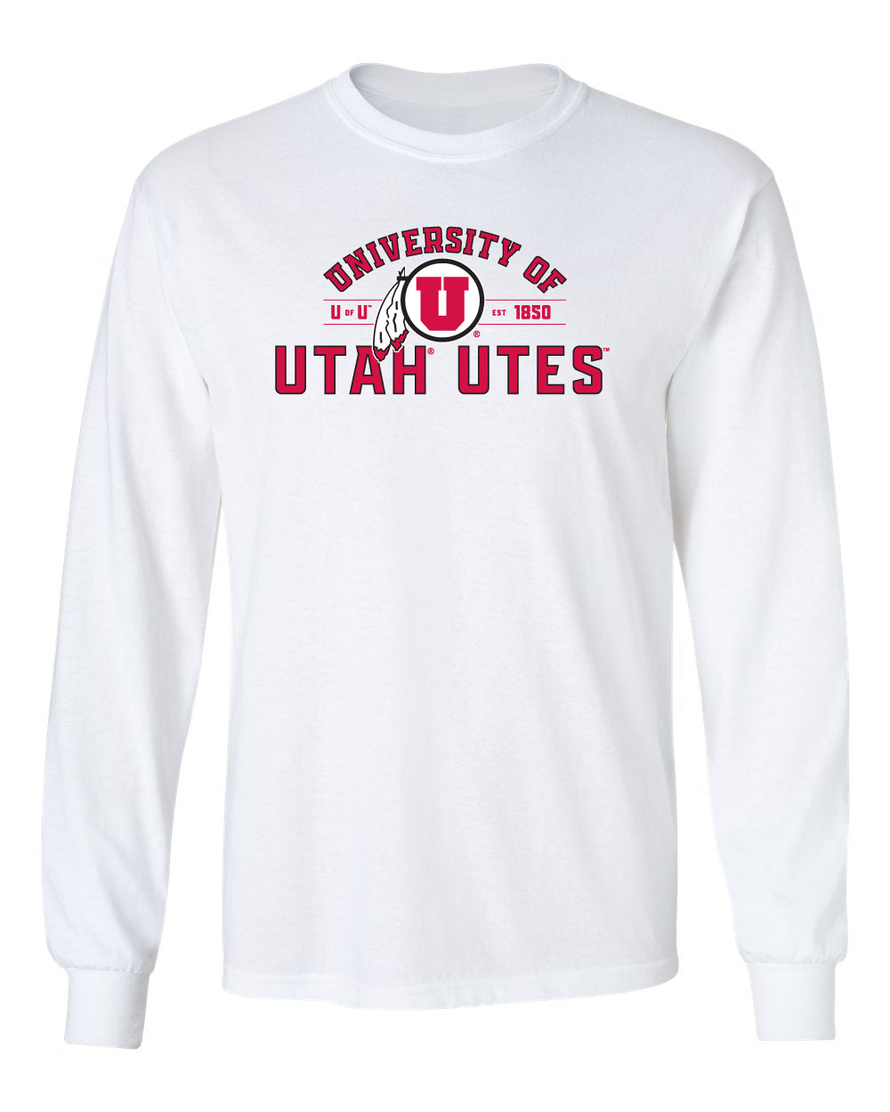 Utah Utes Long Sleeve Tee Shirt - U of U Arch with Circle Feather Logo