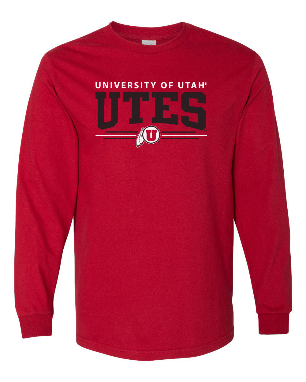Utah Utes Long Sleeve Tee Shirt - Arch UTES 3 Stripe Logo