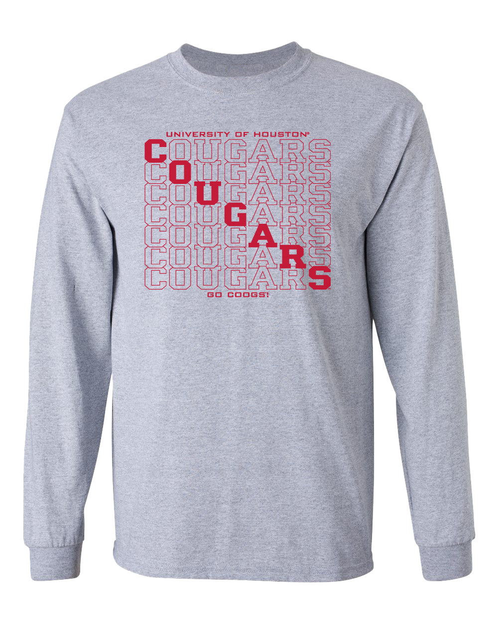 Houston Cougars Long Sleeve Tee Shirt - Diagonal Cougars Echo