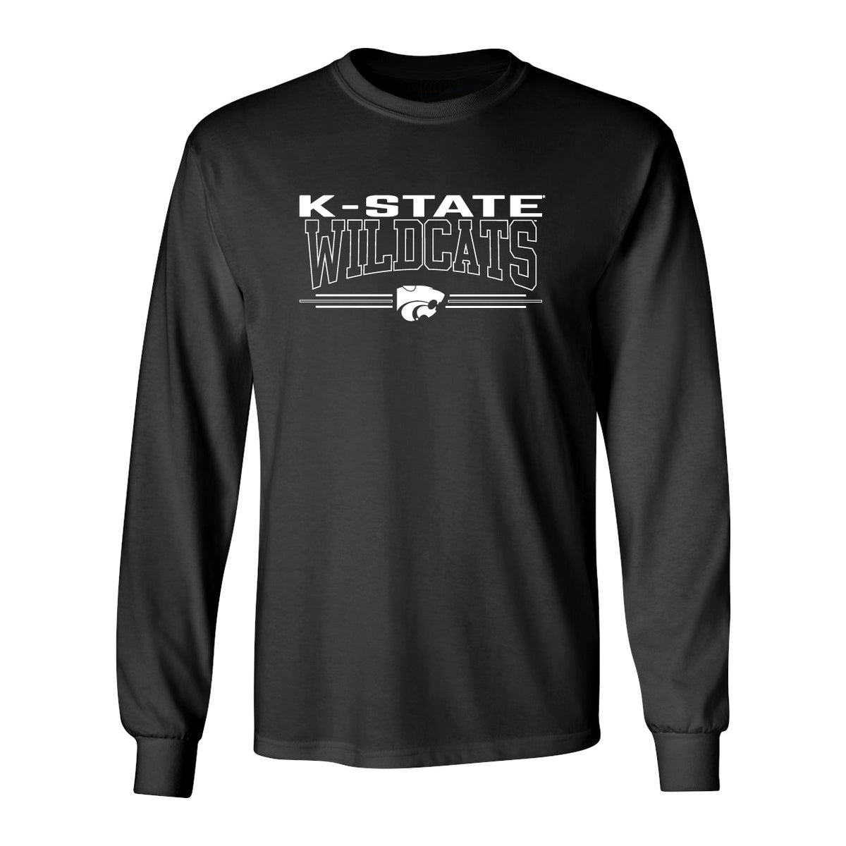 K-State Wildcats Long Sleeve Tee Shirt - Wildcats with 3-Stripe Powercat