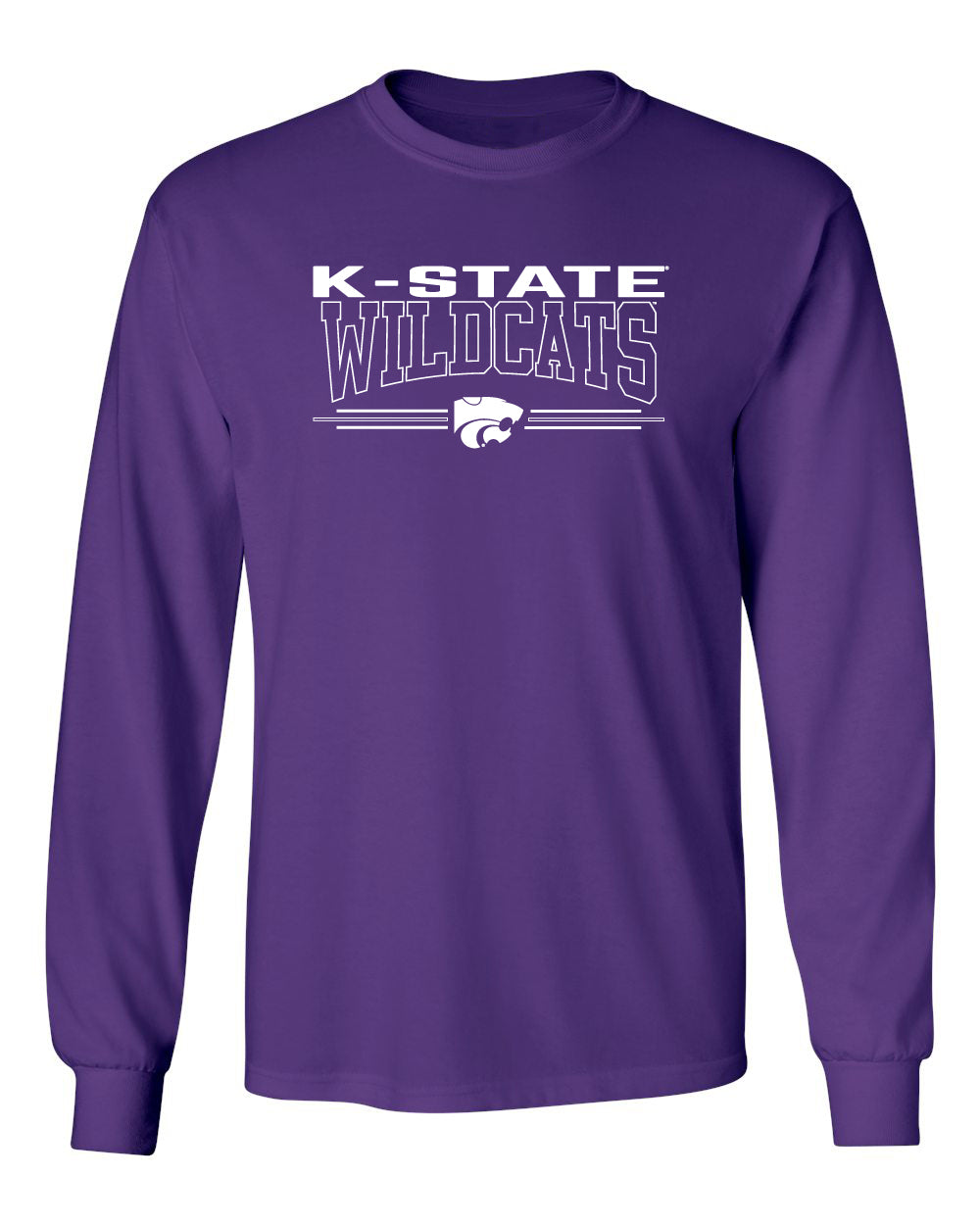 K-State Wildcats Long Sleeve Tee Shirt - Wildcats with 3-Stripe Powercat