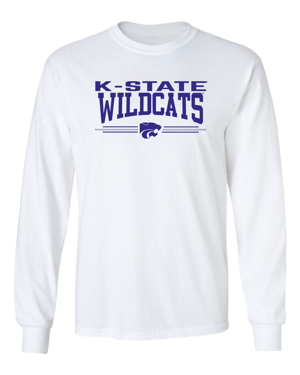 K-State Wildcats Long Sleeve Tee Shirt - K-State Wildcats 3 Stripe Powercat