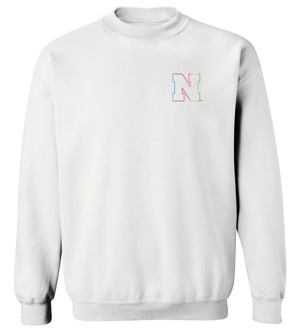 Nebraska Huskers Crewneck Sweatshirt - Rainbow Outline N