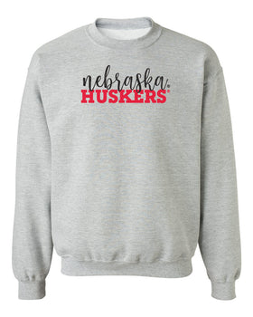 Nebraska Huskers Crewneck Sweatshirt - Script Nebraska Block Huskers