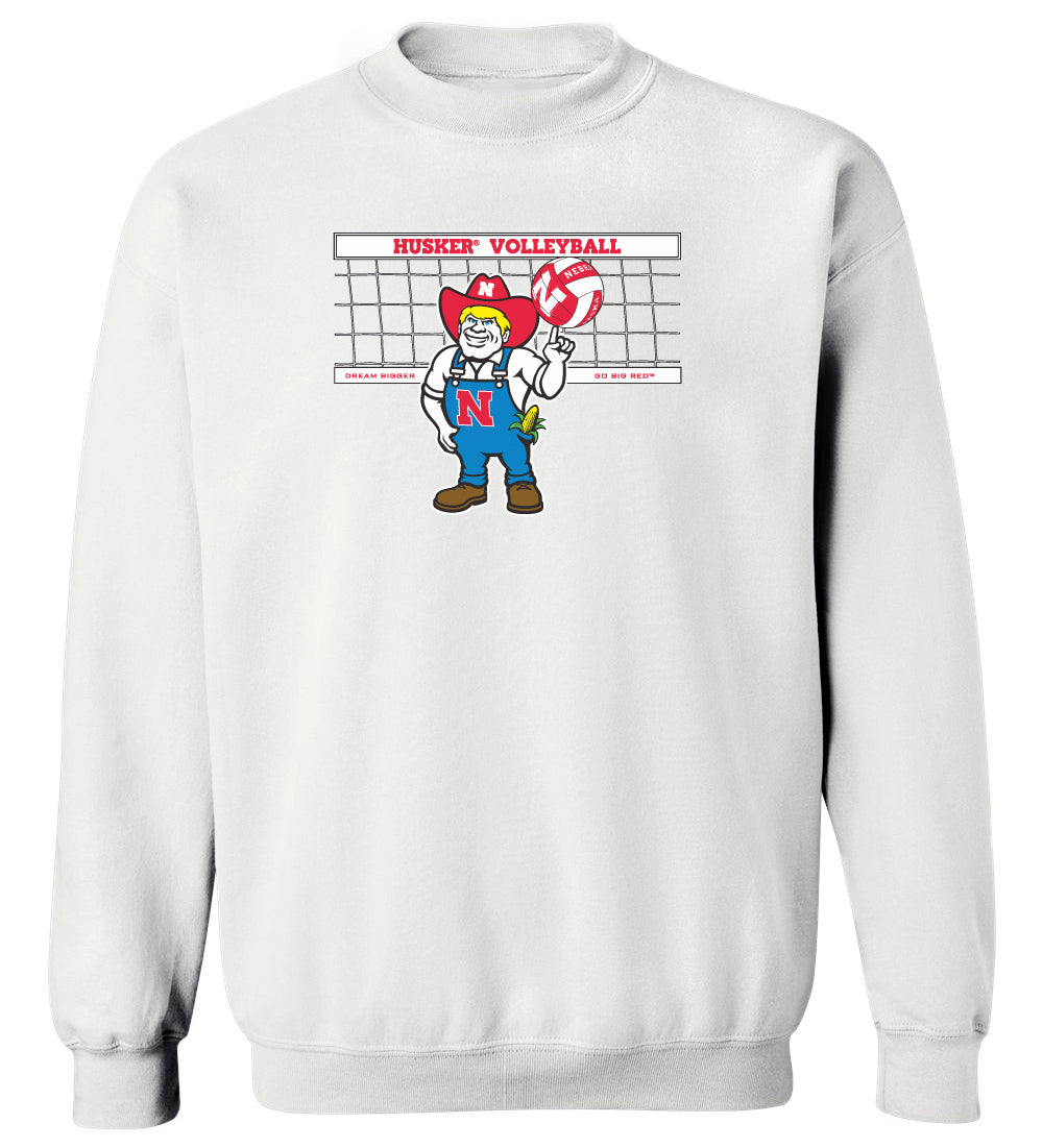 Nebraska Huskers Crewneck Sweatshirt - Nebraska Volleyball with Herbie Husker
