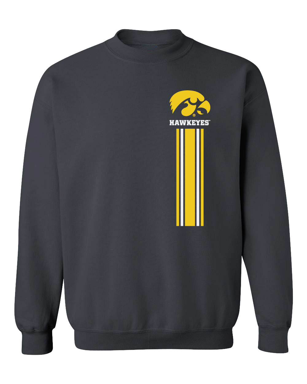 Iowa Hawkeyes Crewneck Sweatshirt - IOWA Hawkeyes Vertical Stripe with Tigerhawk