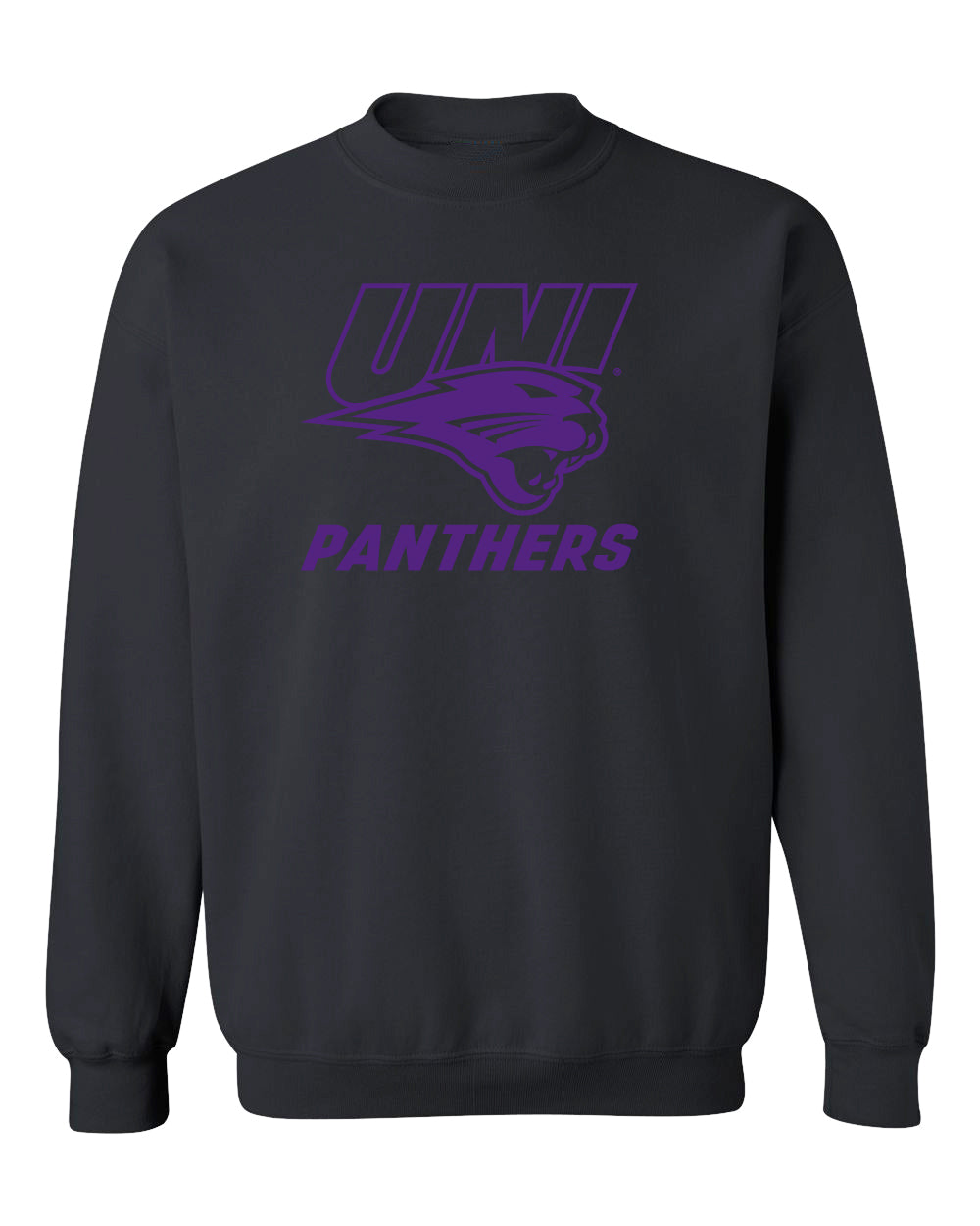 Northern Iowa Panthers Crewneck Sweatshirt - Purple UNI Panthers Logo on Black