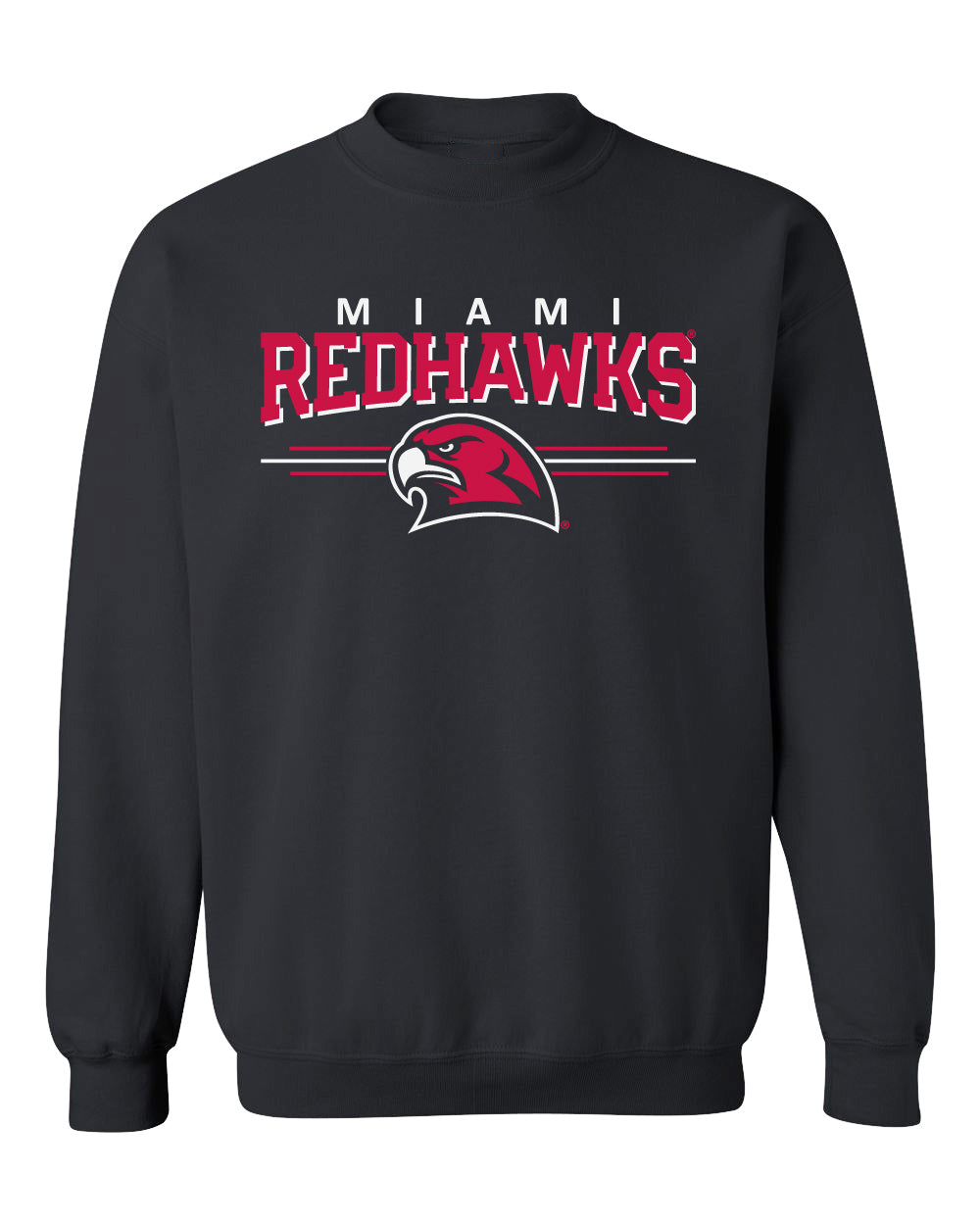 Miami University RedHawks Crewneck Sweatshirt - Hawk Head 3-Stripe
