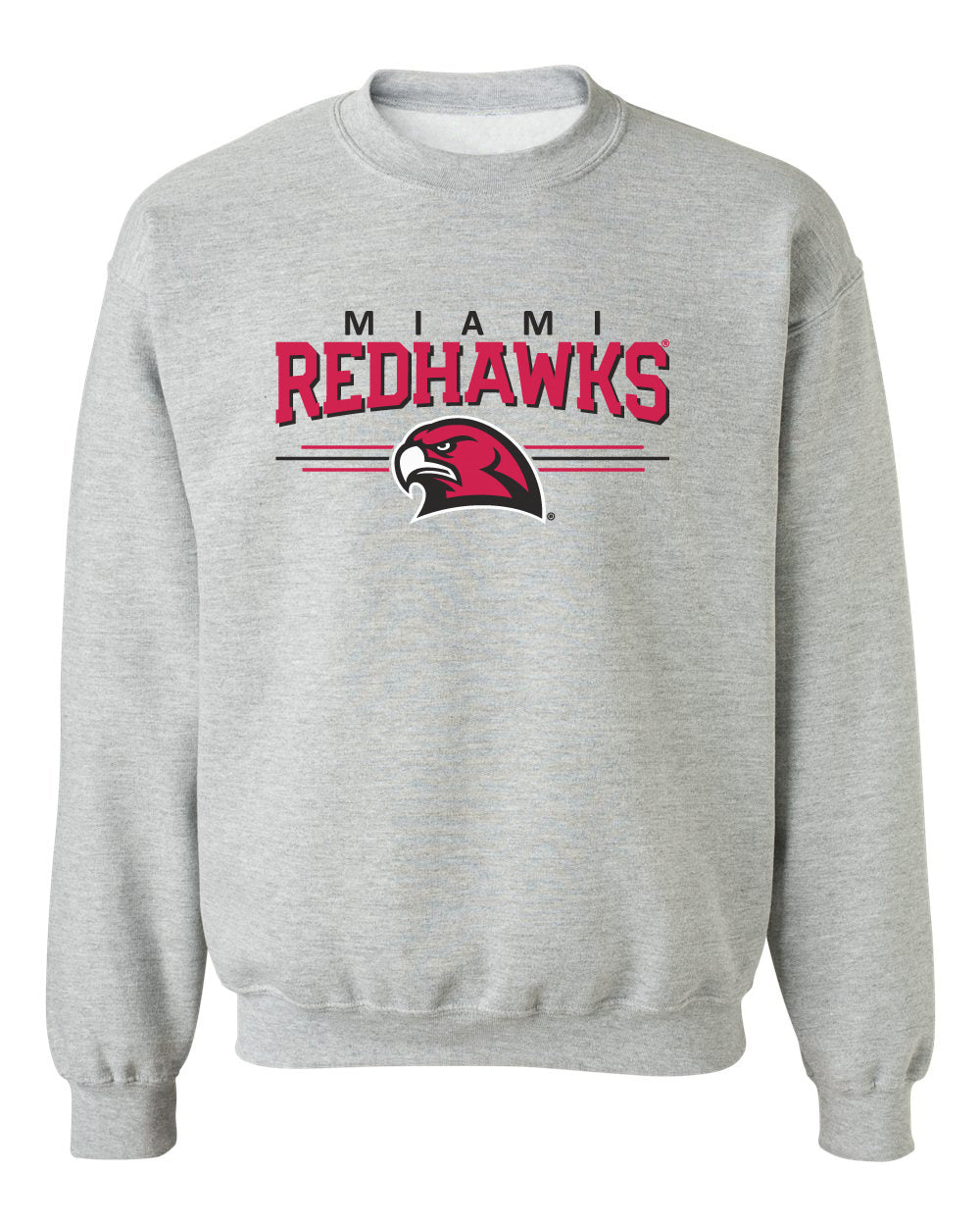 Miami University RedHawks Crewneck Sweatshirt - Hawk Head 3-Stripe