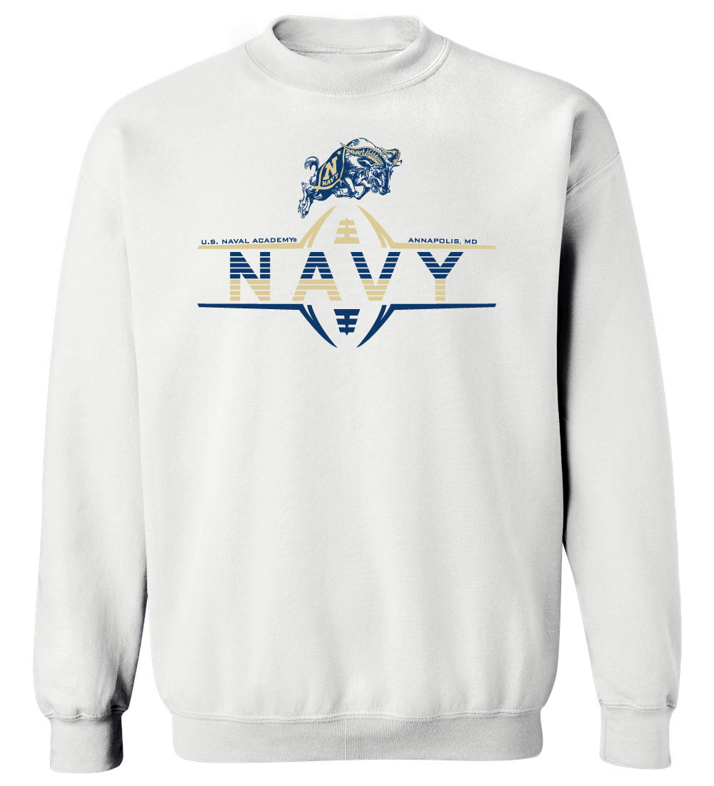 Navy Midshipmen Crewneck Sweatshirt - Navy Football Laces and Goat
