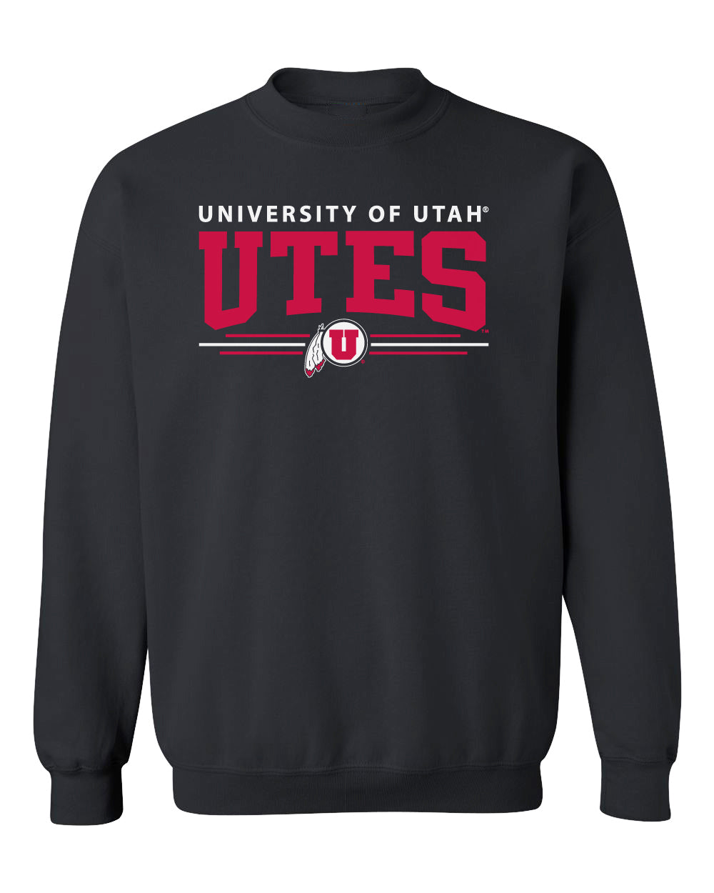 Utah Utes Crewneck Sweatshirt - Arch UTES 3 Stripe Logo