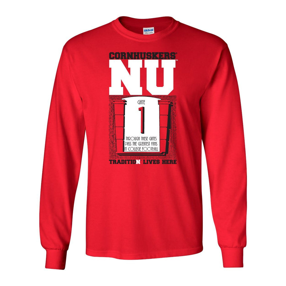 Nebraska Cornhuskers Football Tradition Lives Here "Gate 1" Long Sleeve Tee Shirt