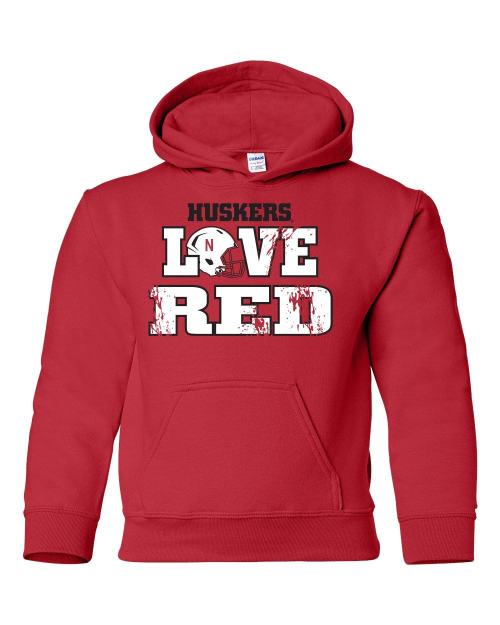 Nebraska Cornhuskers Football "LOVE RED" Helmet Youth Hooded Sweatshirt