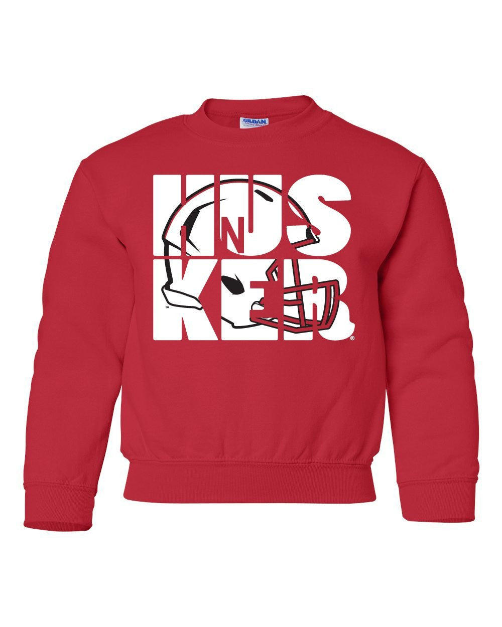 Nebraska Cornhuskers Football HUSKER Helmet Youth Crewneck Sweatshirt