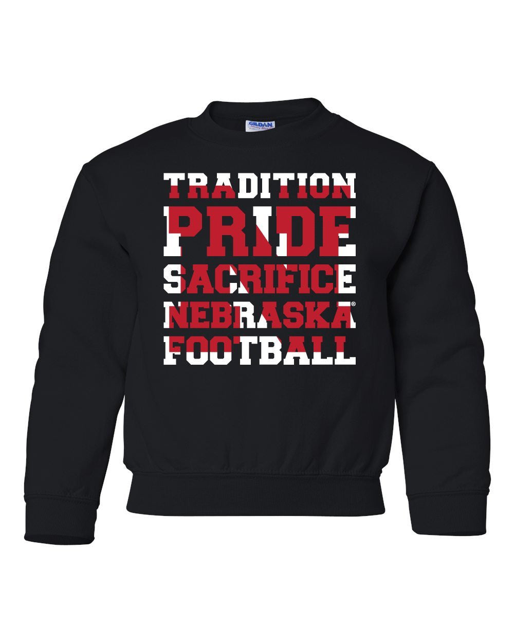 Nebraska Cornhuskers Football "TRADITION PRIDE SACRIFICE" Youth Crewneck Sweatshirt