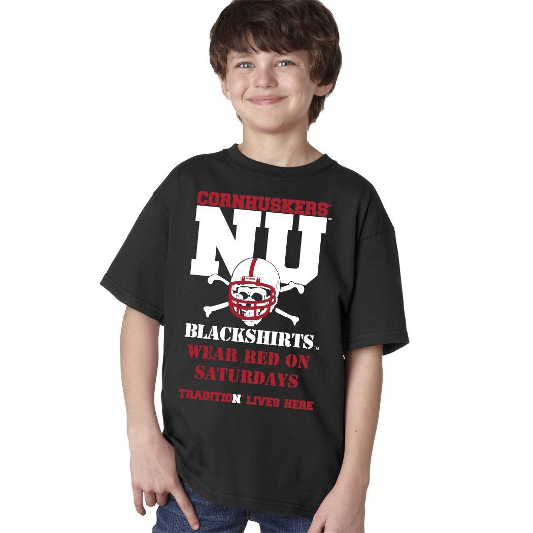 Nebraska Cornhuskers Football "Blackshirts Wear Red on Saturdays" Youth Boys Tee Shirt