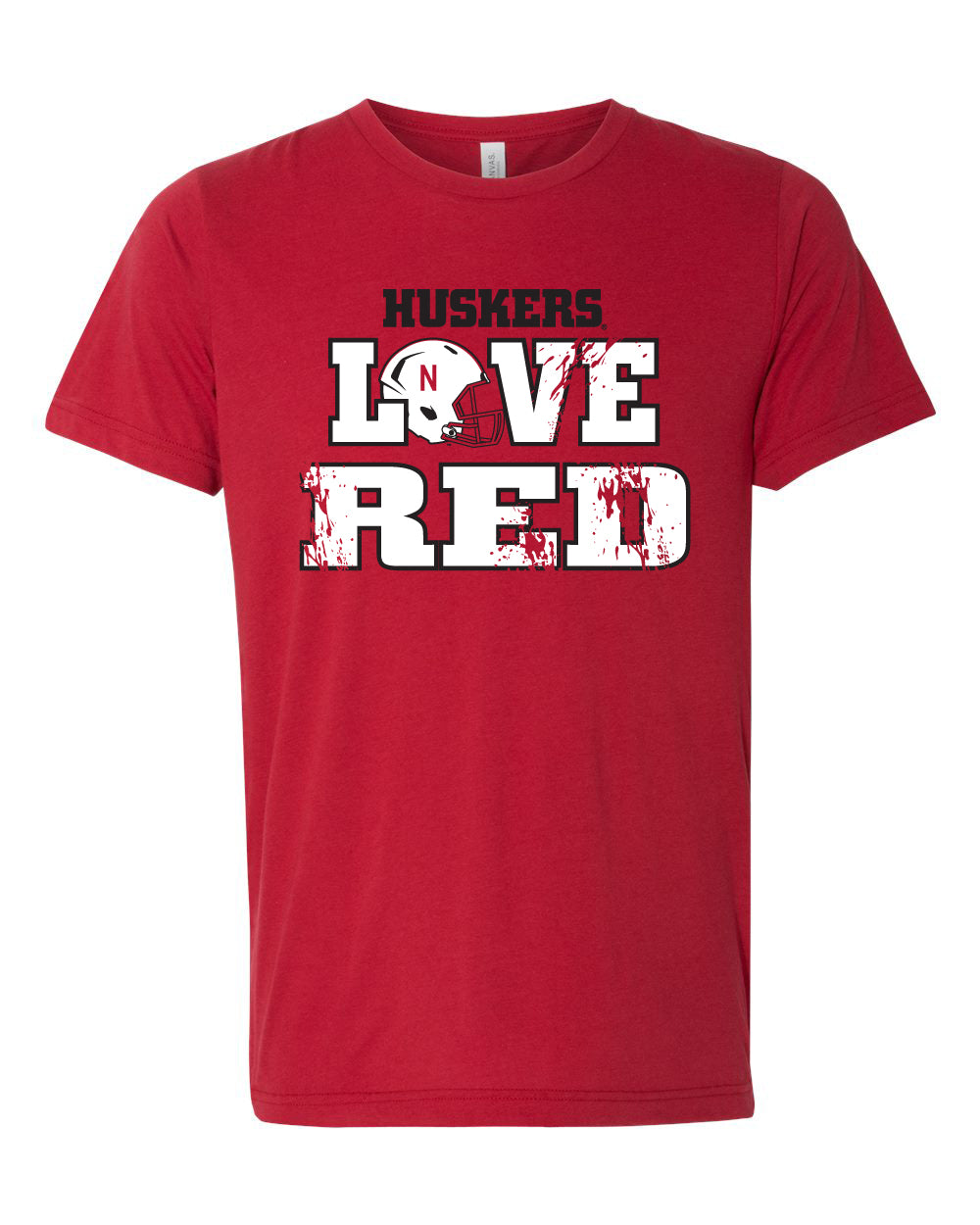 Premium Ultra-Soft Tri-Blend Nebraska Cornhuskers Football "LOVE RED" Helmet Tee Shirt