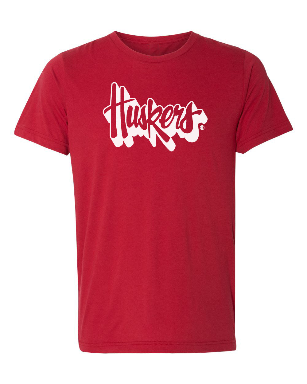 Nebraska Huskers Premium Tri-Blend Tee Shirt - White Script Huskers Outline