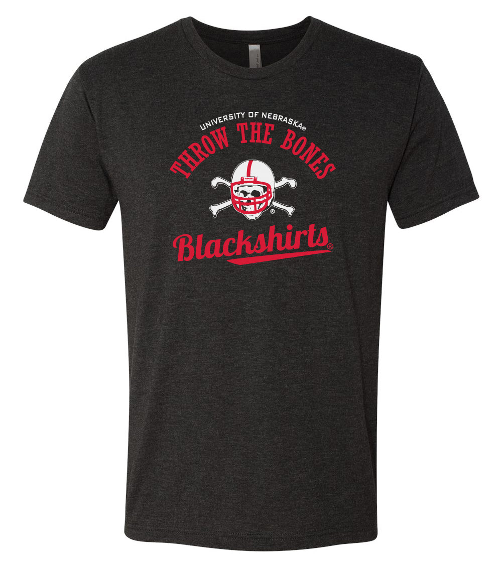 Nebraska Husker Tee Shirt Premium Tri-Blend - Script Blackshirts THROW THE BONES