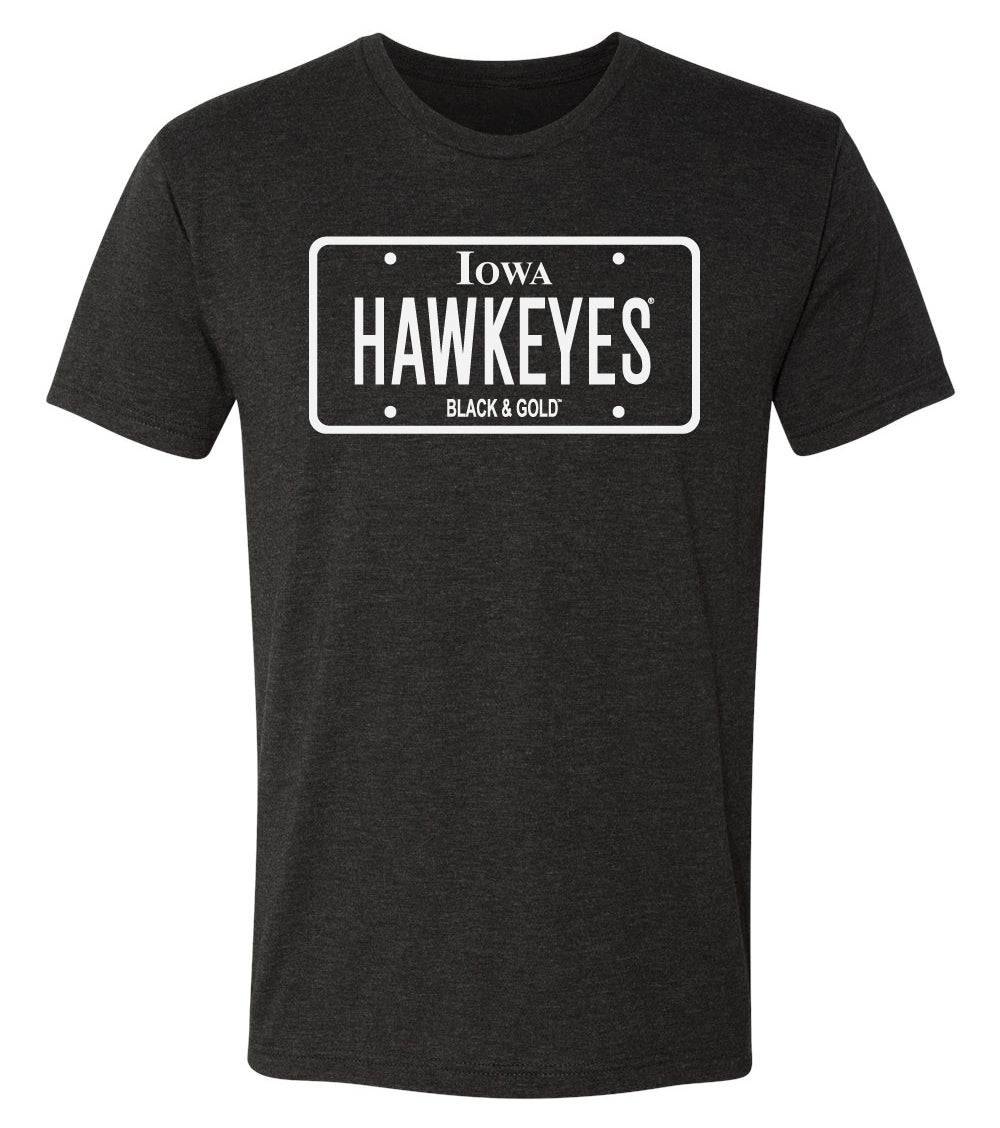 Iowa Hawkeyes Premium Tri-Blend Tee Shirt - Blackout Hawkeyes License Plate