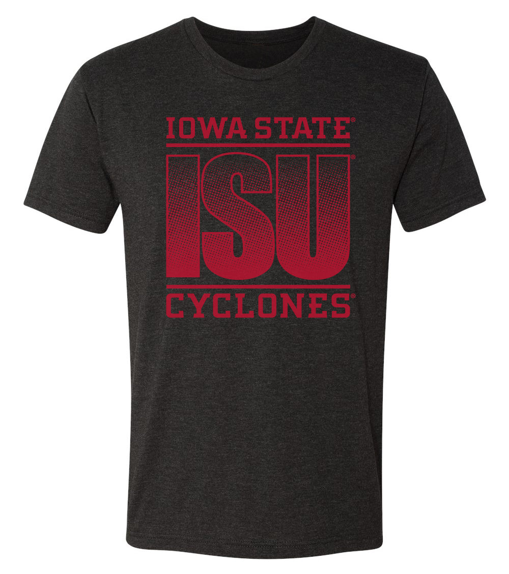 Iowa State Cyclones Premium Tri-Blend Tee Shirt - ISU Fade Red on Black