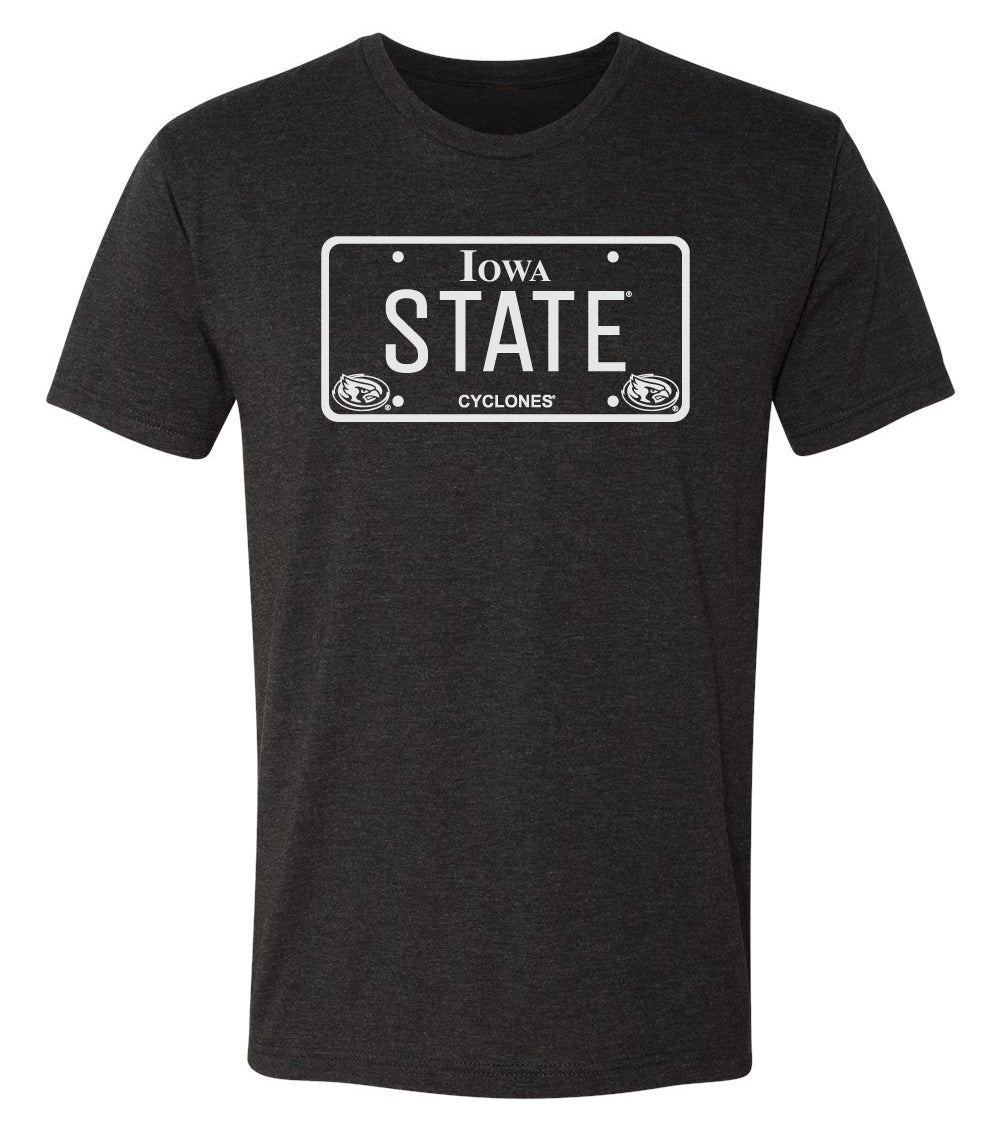 Iowa State Cyclones Premium Tri-Blend Tee Shirt - Blackout Iowa State Cyclones License Plate