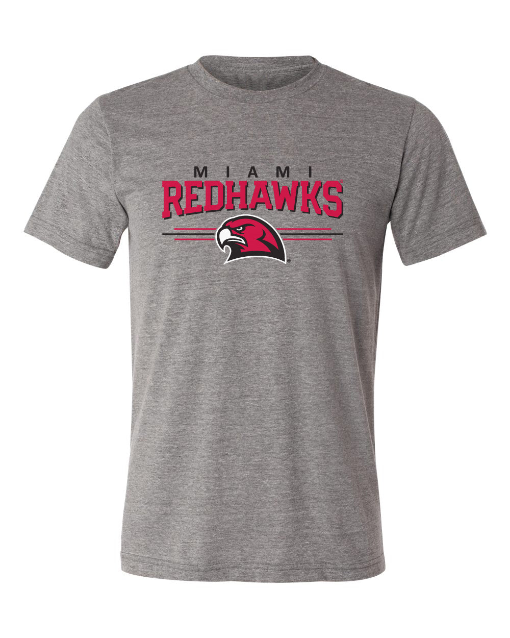Miami University RedHawks Premium Tri-Blend Tee Shirt - Hawk Head 3-Stripe