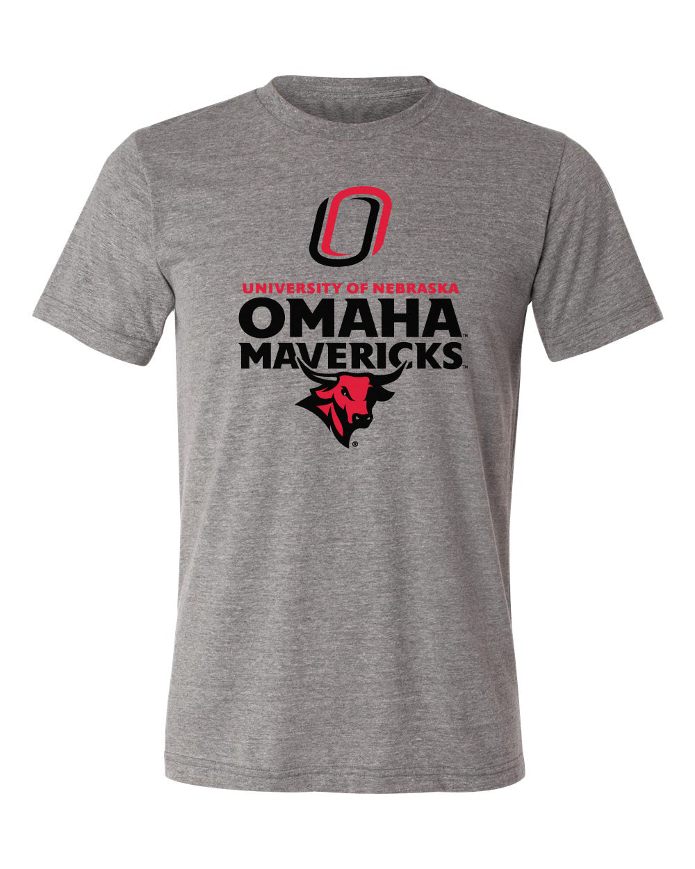 Omaha Mavericks Premium Tri-Blend Tee Shirt - Omaha Mavericks with Bull and Primary Logo on Gray