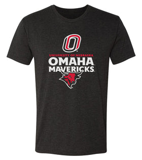 Omaha Mavericks Premium Tri-Blend Tee Shirt - Omaha Mavericks with Bull and Primary Logo on Black