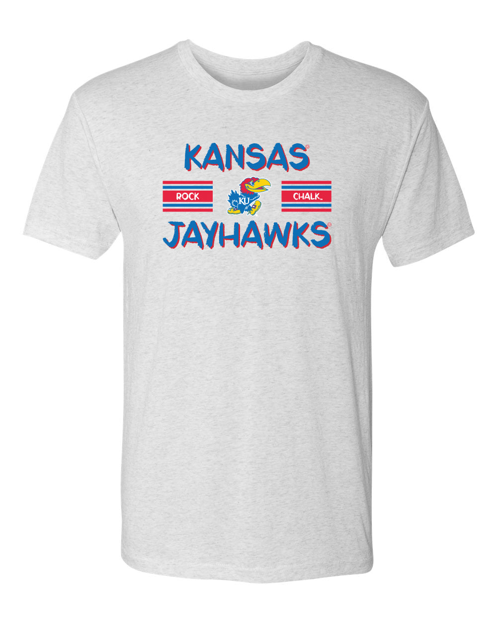Kansas Jayhawks Premium Tri-Blend Tee Shirt - Horiz Stripe Rock Chalk