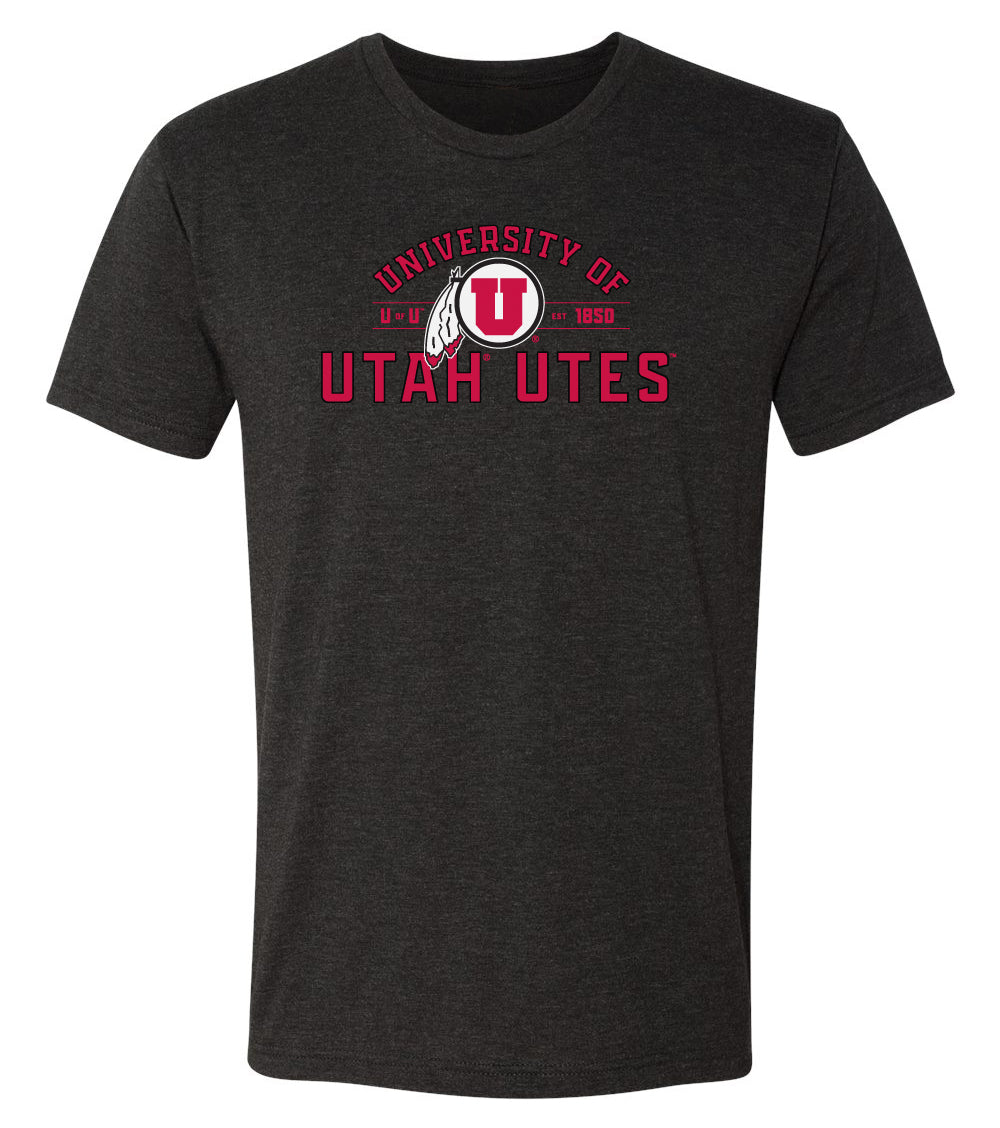 Utah Utes Premium Tri-Blend Tee Shirt - U of U Arch with Circle Feather Logo