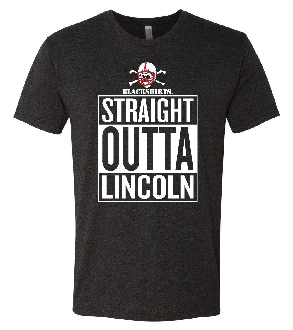 Premium Ultra-Soft Tri-Blend Nebraska Cornhuskers Blackshirts "STRAIGHT OUTTA LINCOLN" Tee Shirt