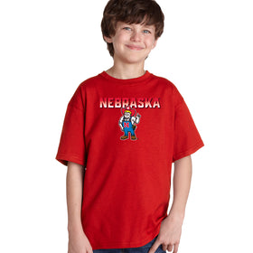 Nebraska Huskers Boys Tee Shirt - Full Color Nebraska Fade with Herbie Husker