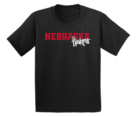 Nebraska Huskers Boys Tee Shirt - Script Huskers Overlap Nebraska