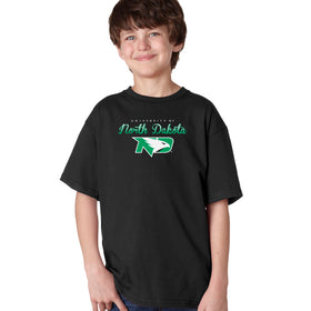 North Dakota Fighting Hawks Boys Tee Shirt - Full Color Script Fade Primary Logo